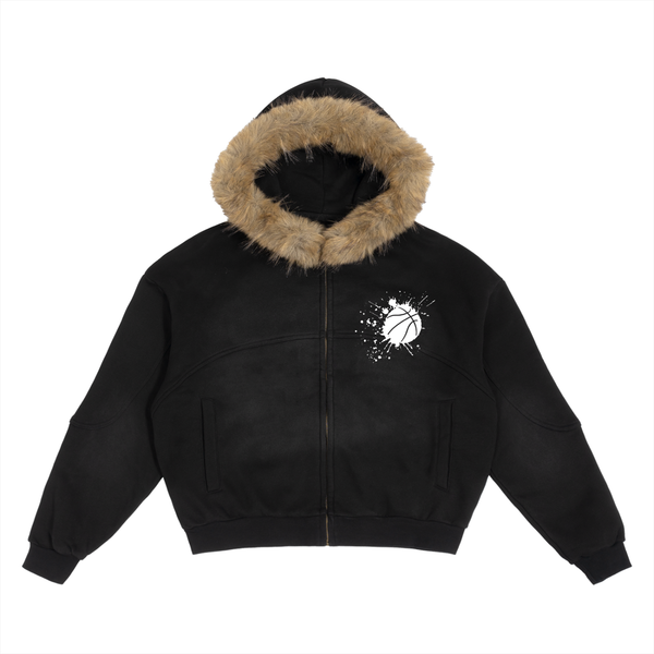 Wise Luxury Sun Fade Boxy Detachable Fur Hoodie